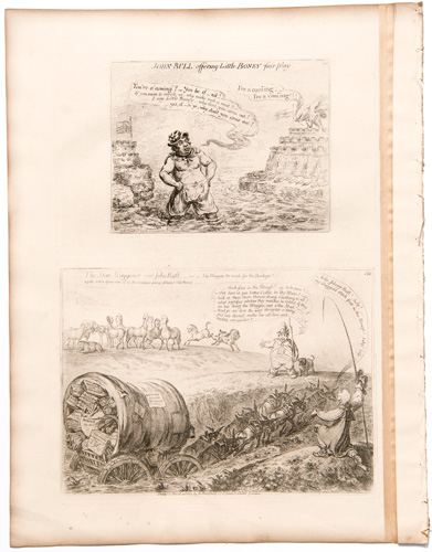 original James Gillray etchings John Bull Offering Little Boney Fair Play

The State Waggoner and John Bull; or, the Waggon Too Much for the Donkeys